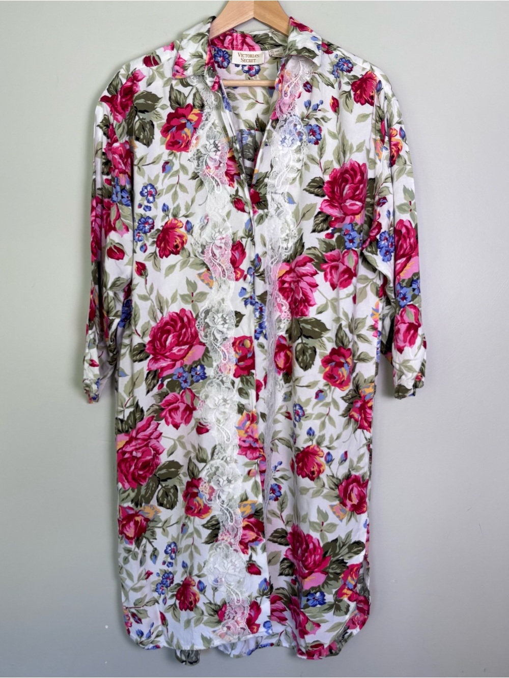 VTG Victoria’s Secret Gold Label Floral & Lace Sleep Shirt Nightgown-Size M/L